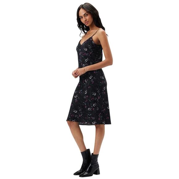 AMOUR VERT NWT Briana Washable Silk Bias Cut Slip Dress Black Floral Size Med - Picture 2 of 16